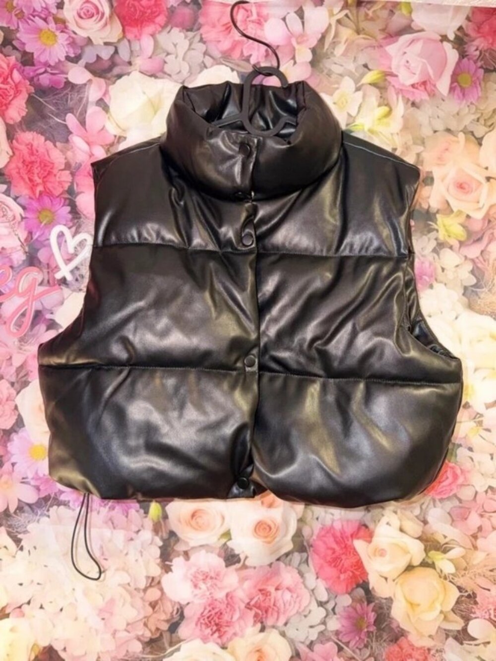 Simply Southern Black Faux Leather Puffer Vest XL EUC